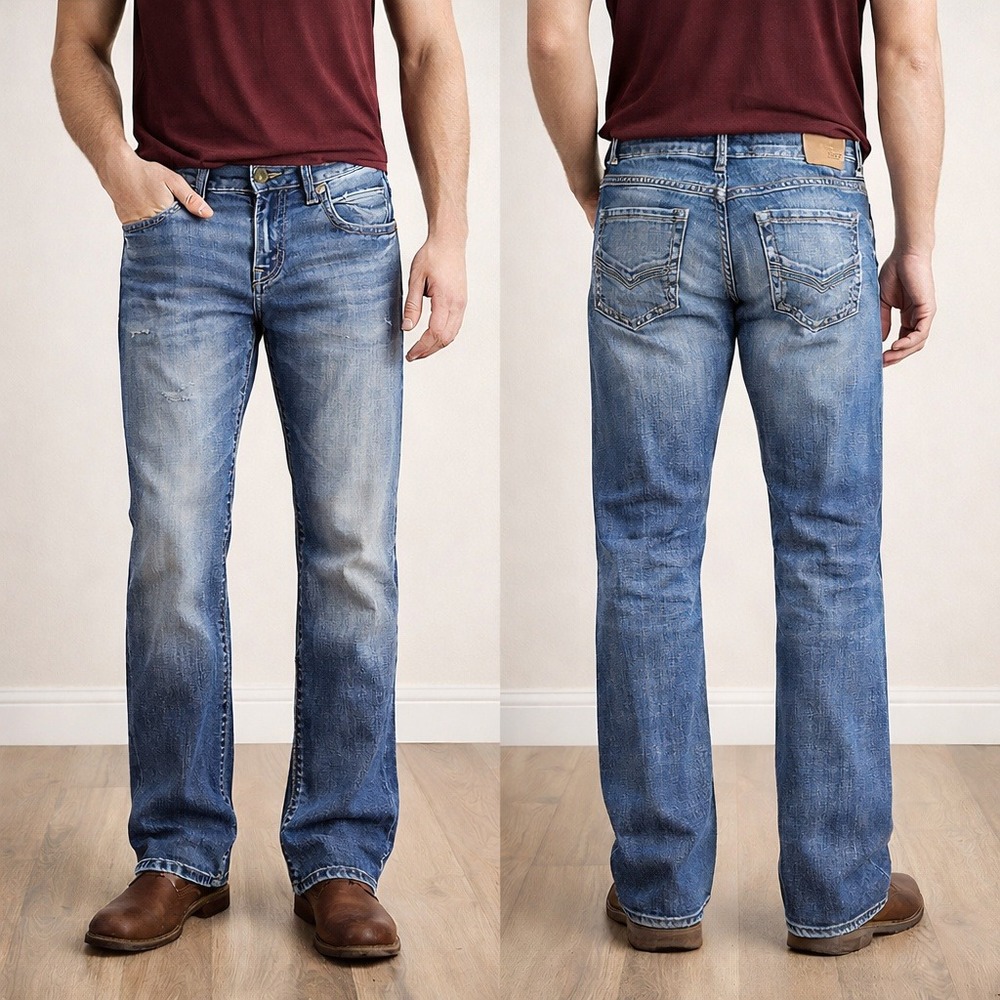 BKE Aiden Bootcut Jeans Mens 32R Medium Wash Stretch Denim ABS21193